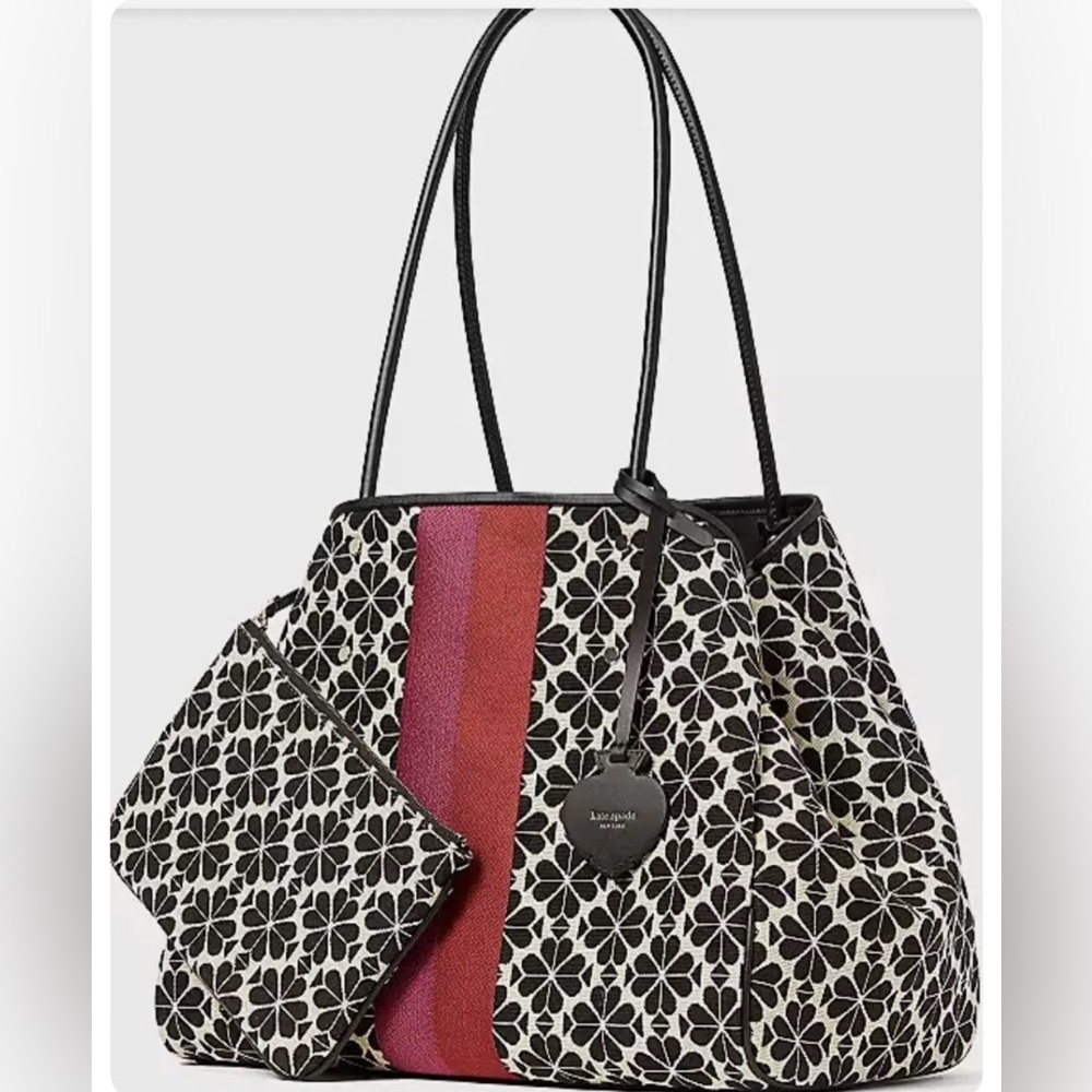 Like New ! Kate Spade Jacquard Flower Stripe Everything Tote Bag- Large-Pink.